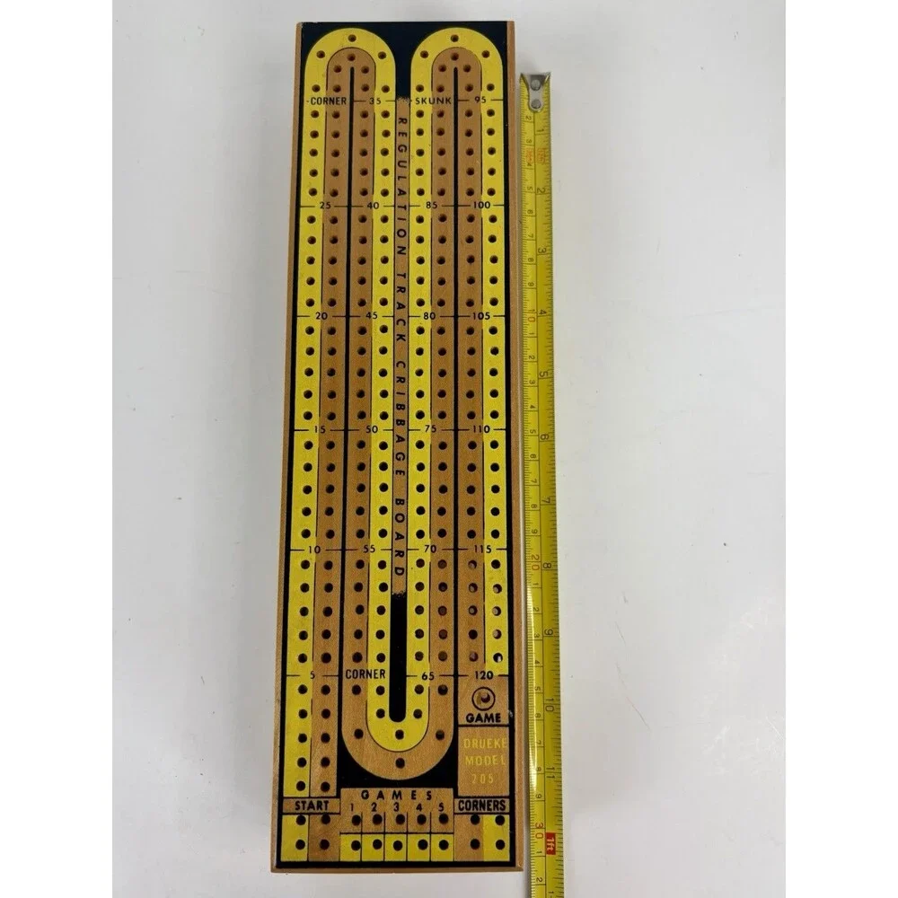 Vintage Drueke No 2050 Regulation Track Wood Cribbage Board Game Box Instruction